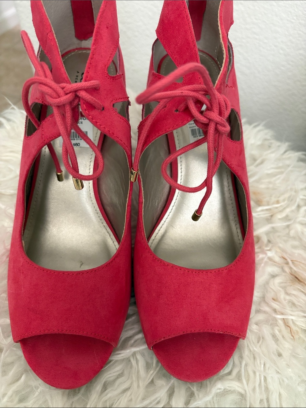 a.n.a Red Suede Lace-Up Peep Toe Heels